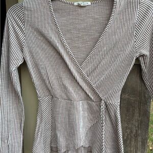 Caution To The Wind Brown and White Striped Top